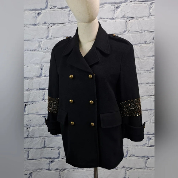Gryphon New York Beaded Pea Coat Winter Jacket Military Wool Cashmere sz Medium - Picture 7 of 15